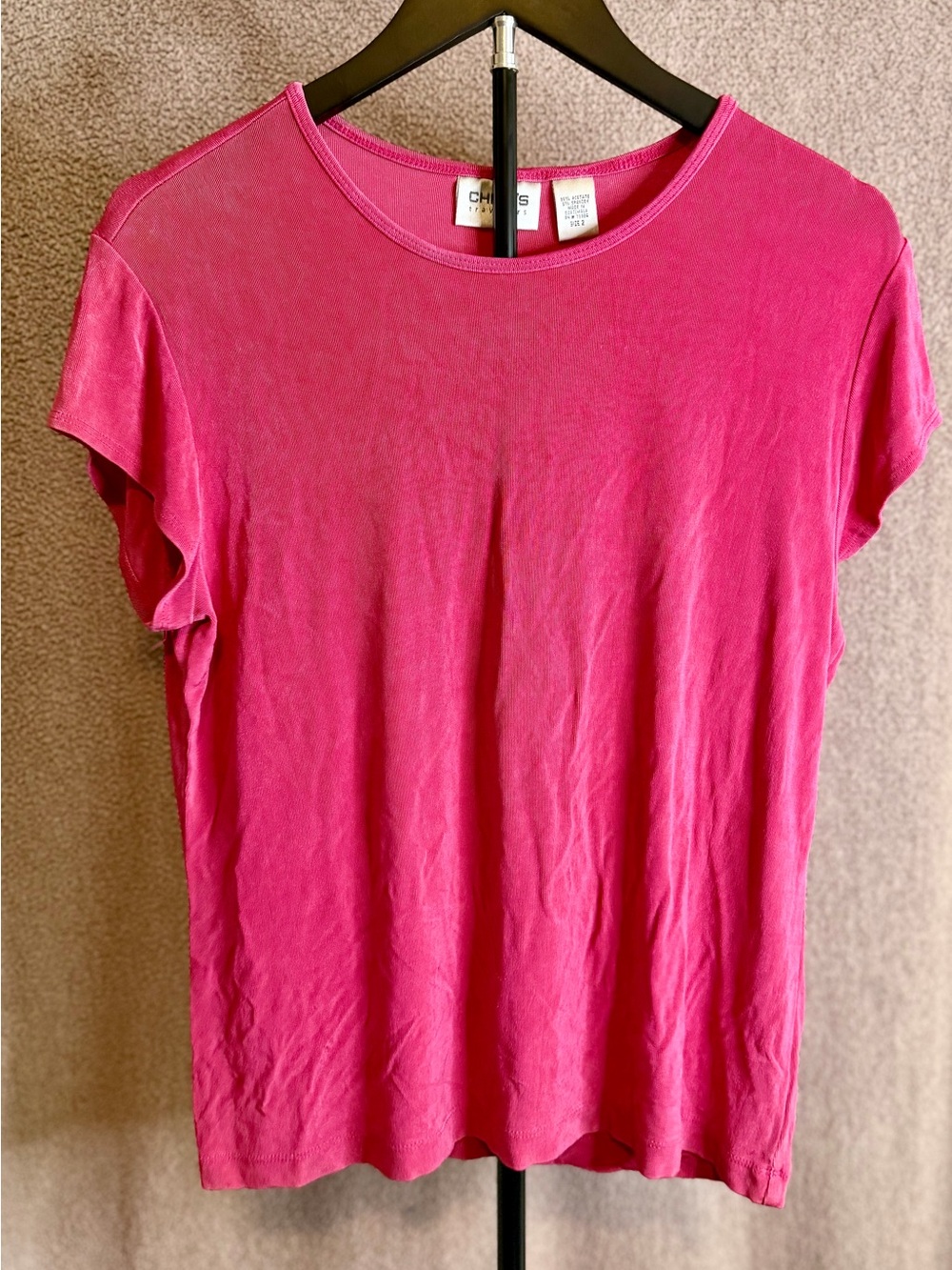 Chico’s Travelers Size 2 Pink Short Sleeve Stretch Knit Top Blouse